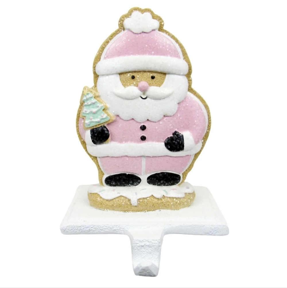 Mrs. Claus' Bakery Santa, 7" Metal Stocking Holder Gingerbread